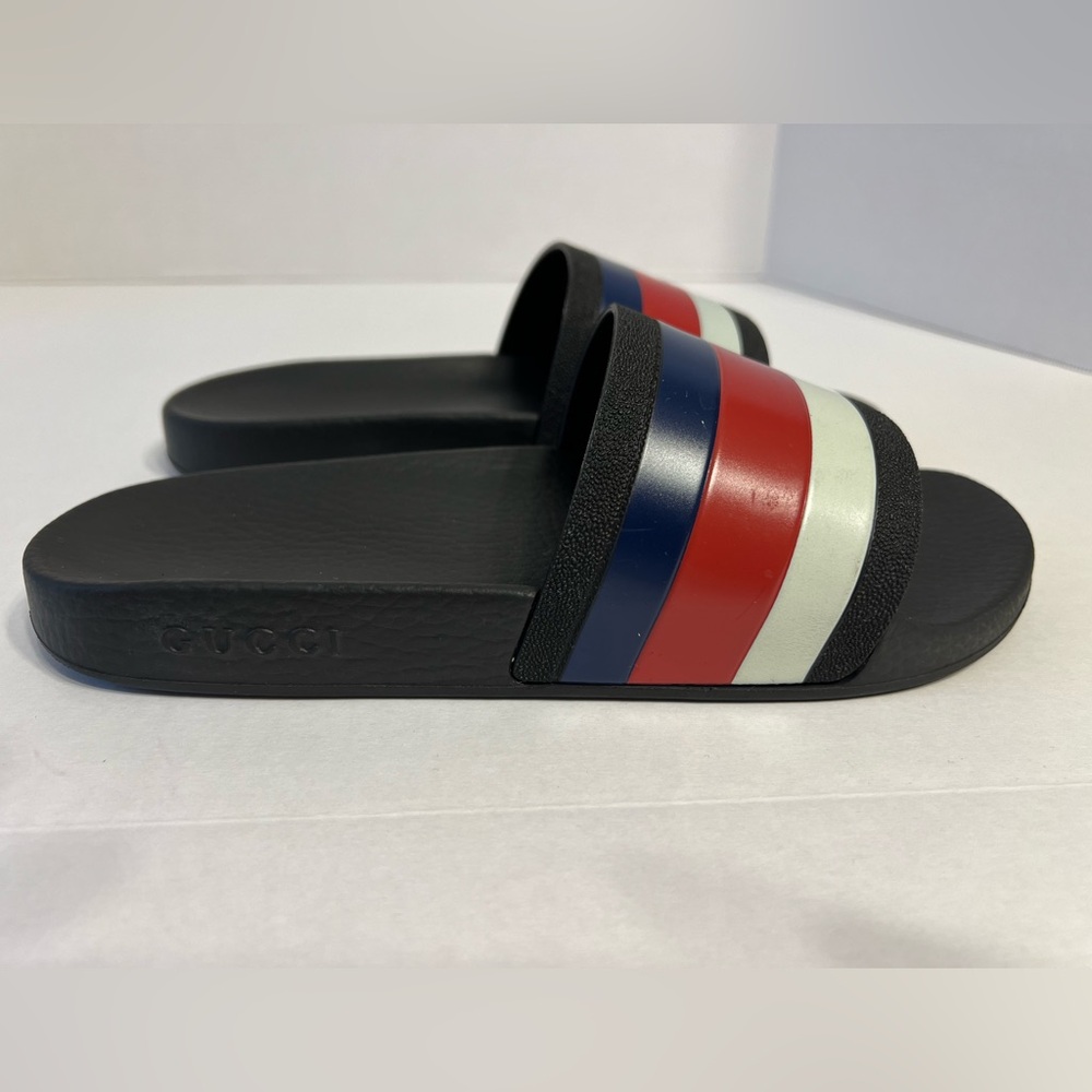 Gucci WEB RUBBER Slides IN BLACK Blue / Red & White Sandals men’s UK size 6 - Picture 2 of 12